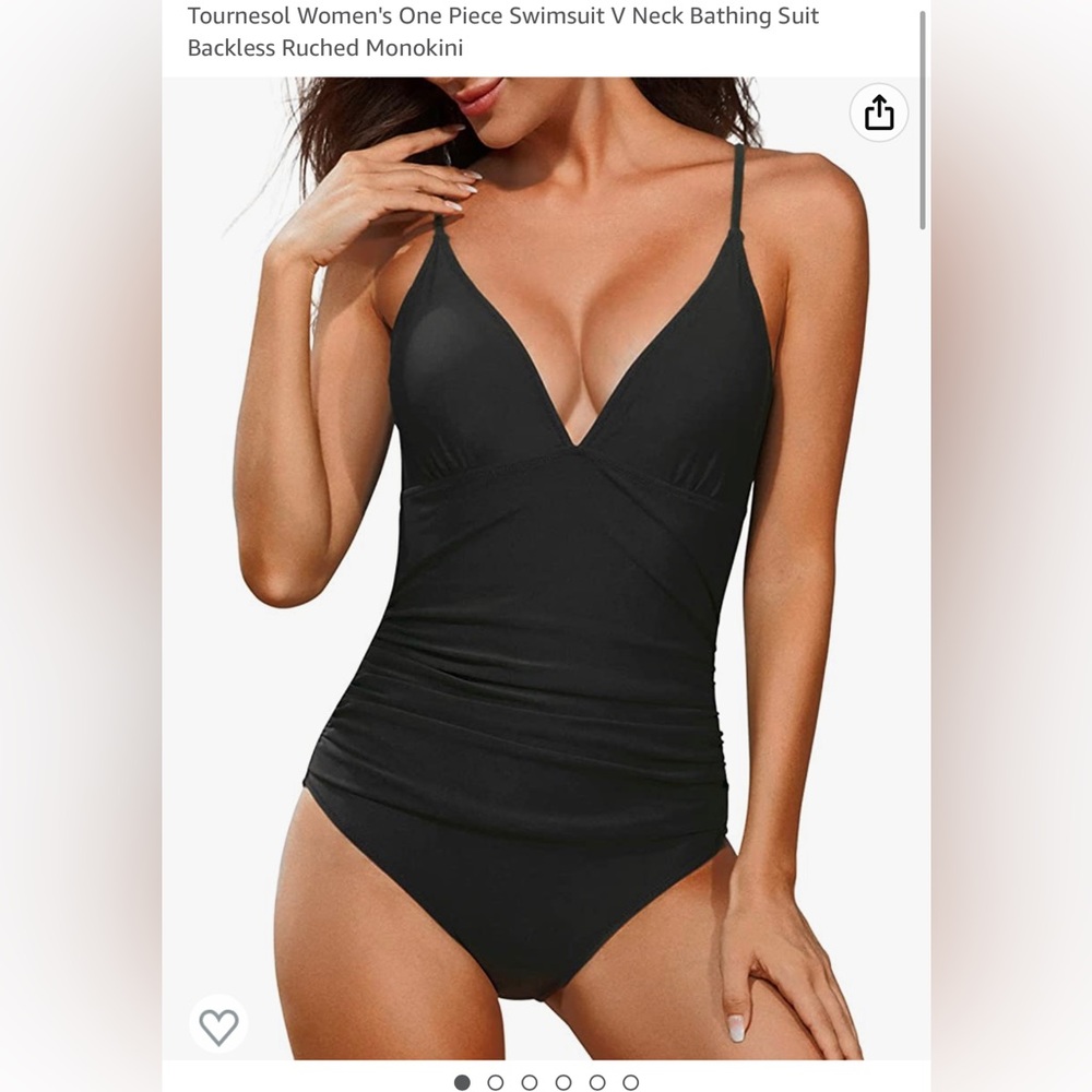 Tournesol  One Piece Swimsuit V Neck Bathing Suit Backless Ruched Monokini XL